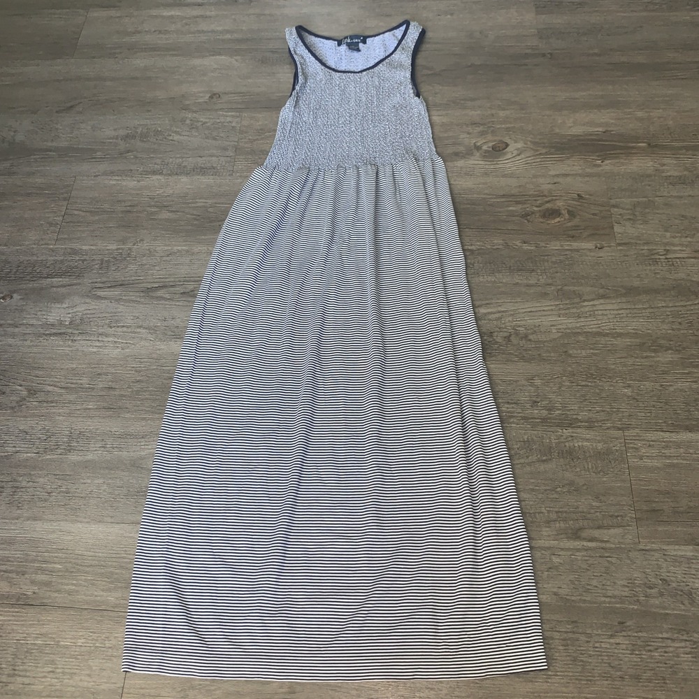 Lark & Grey Maxi Dress  L Smocked Black Stripe Tank Stretchy